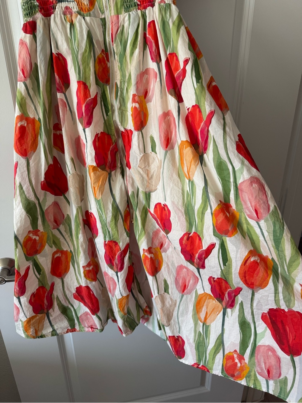 ENTRO 100% COTTON AMONG THE TULIPS IVORY & RED MULTI FLORAL COTTON MIDI DRESS S - Picture 7 of 9